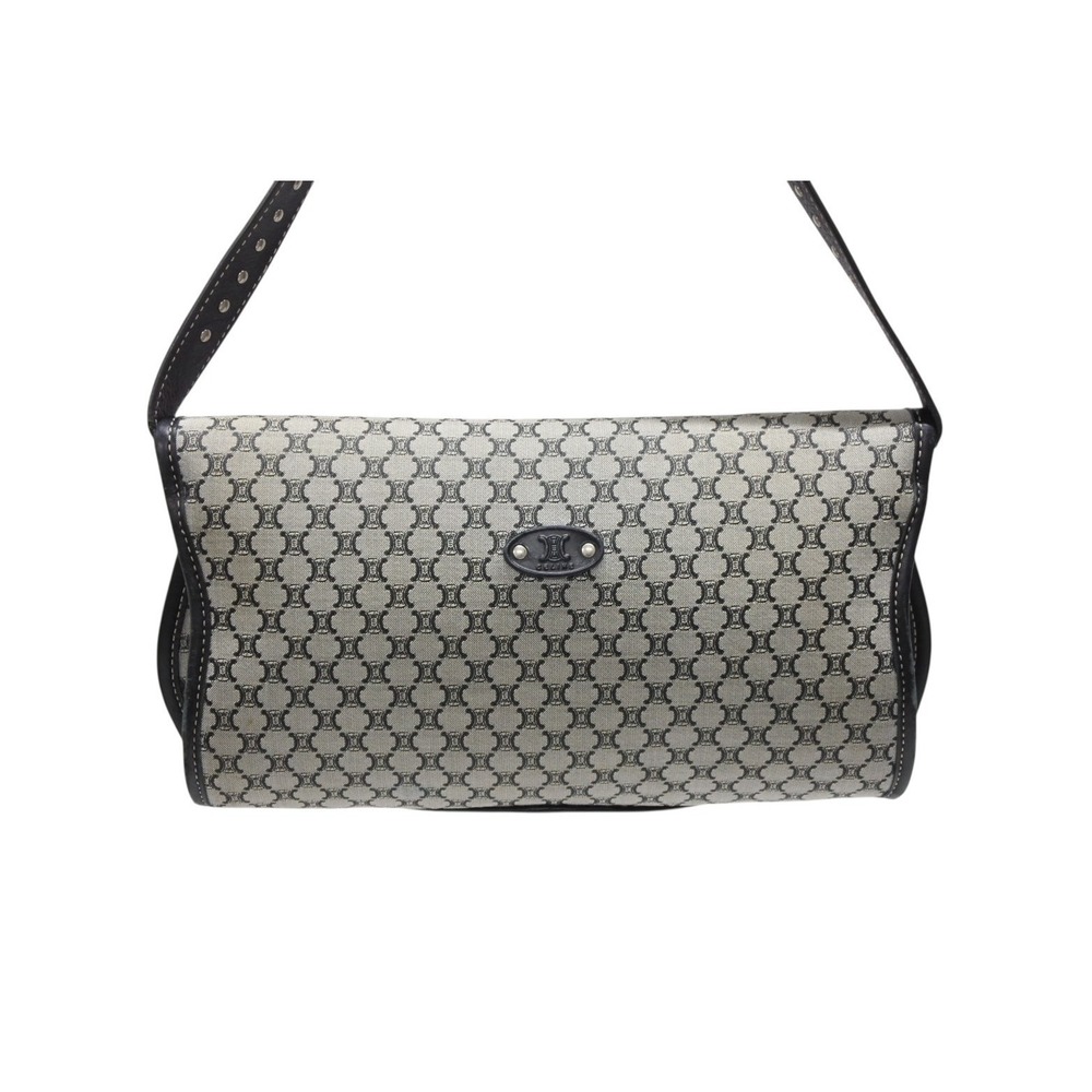 CELINE Macadam One Shoulder Hobo Bag YS Canvas Leather Gray Black - Picture 3 of 10